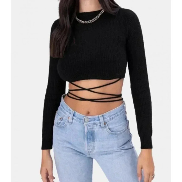 Adika Sweaters - Adika Black Crop Knit Top